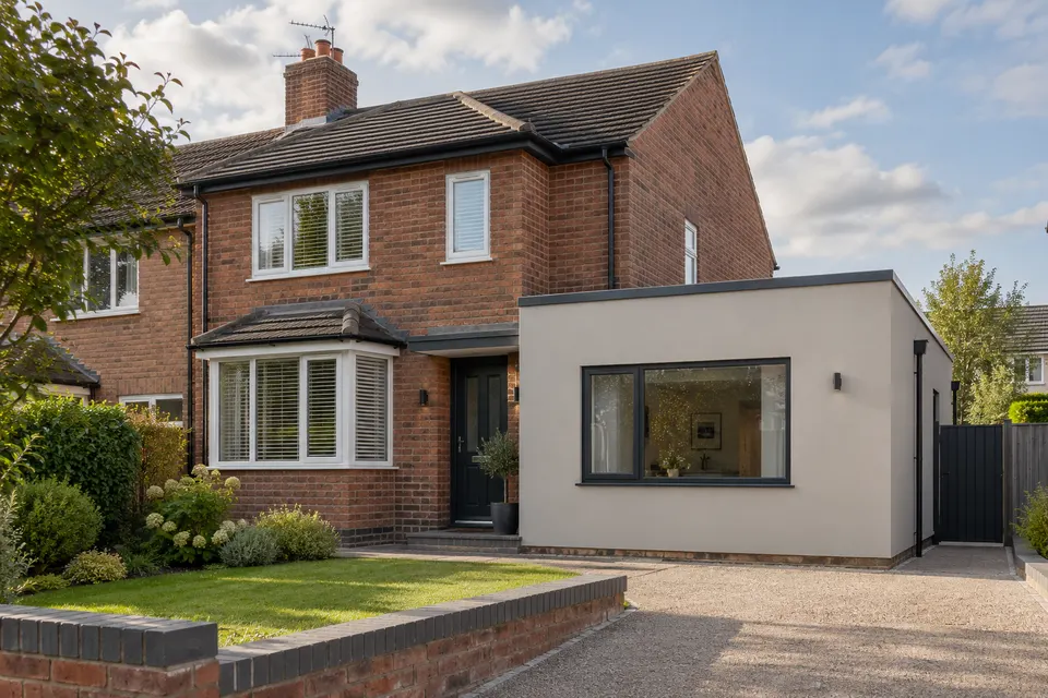 Illustrative rendered house with coordinated windows and exterior details